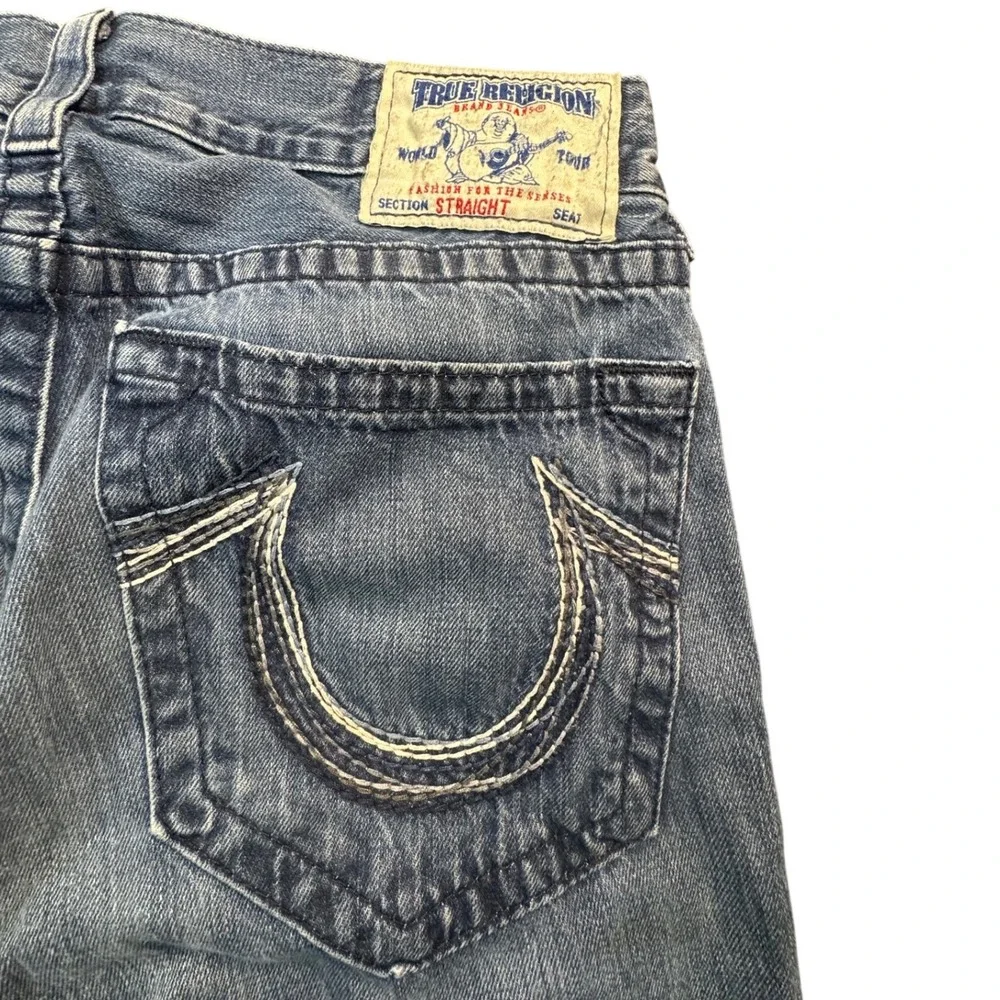 True Religion Ricky Straight Jeans Men 34 Blue Medium Wash Made in USA Horseshoe